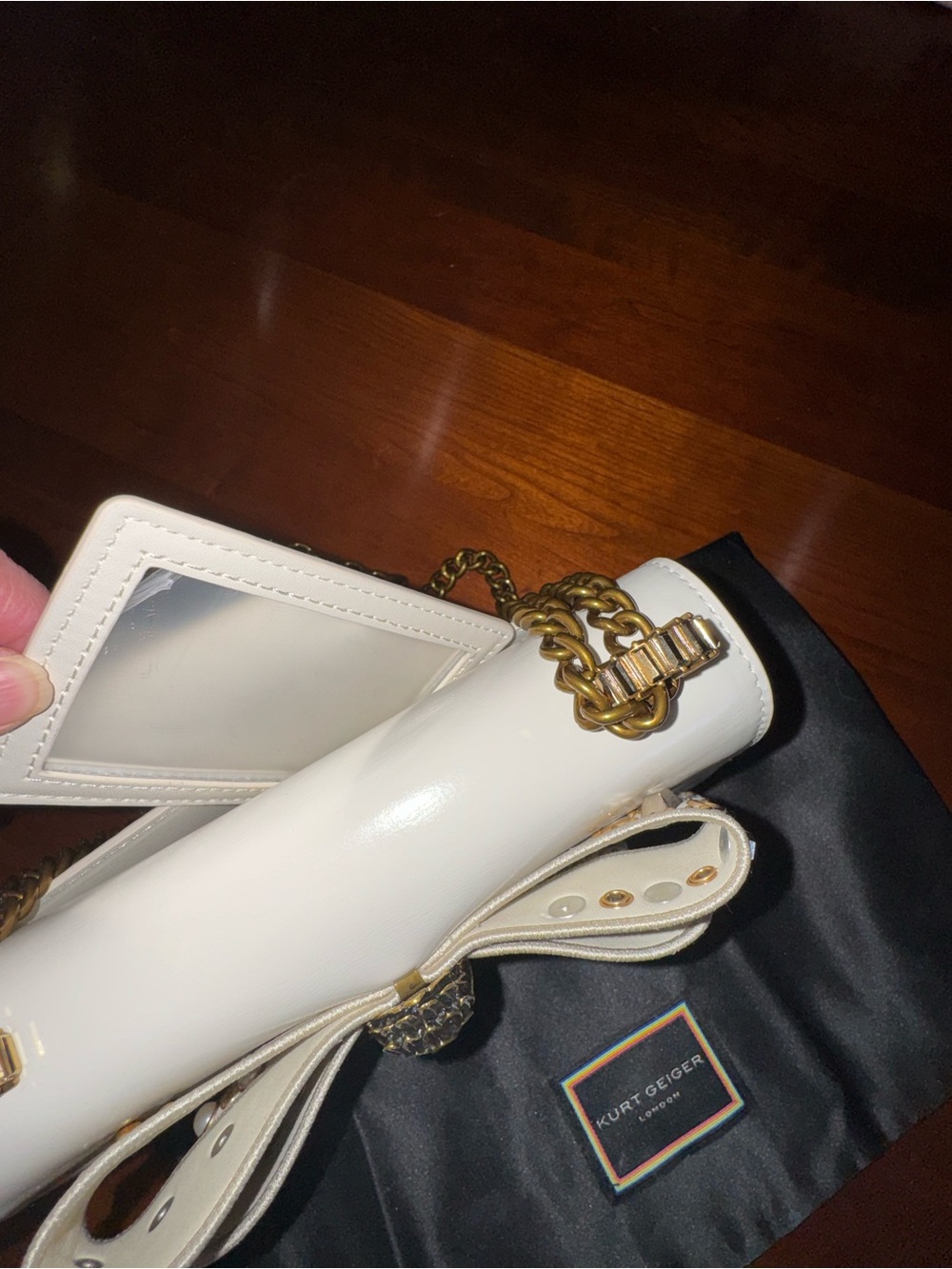 Kurt Geiger London Small Shoreditch Large Bow - NWT embellished Cream Patent - Picture 9 of 12